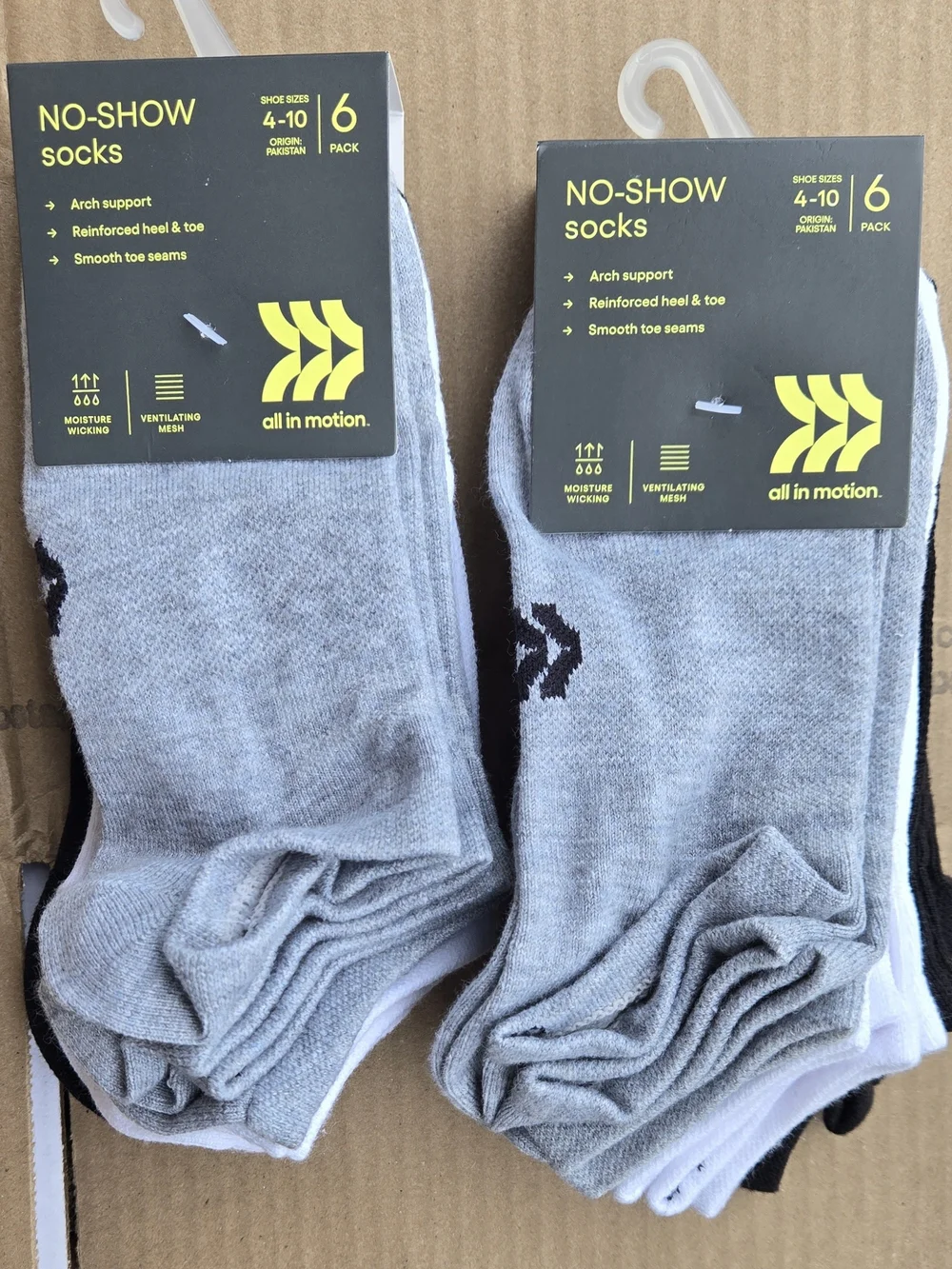 all in motion Men's No-Show Athletic Socks - Light Gray & Black (Two 6 Pack